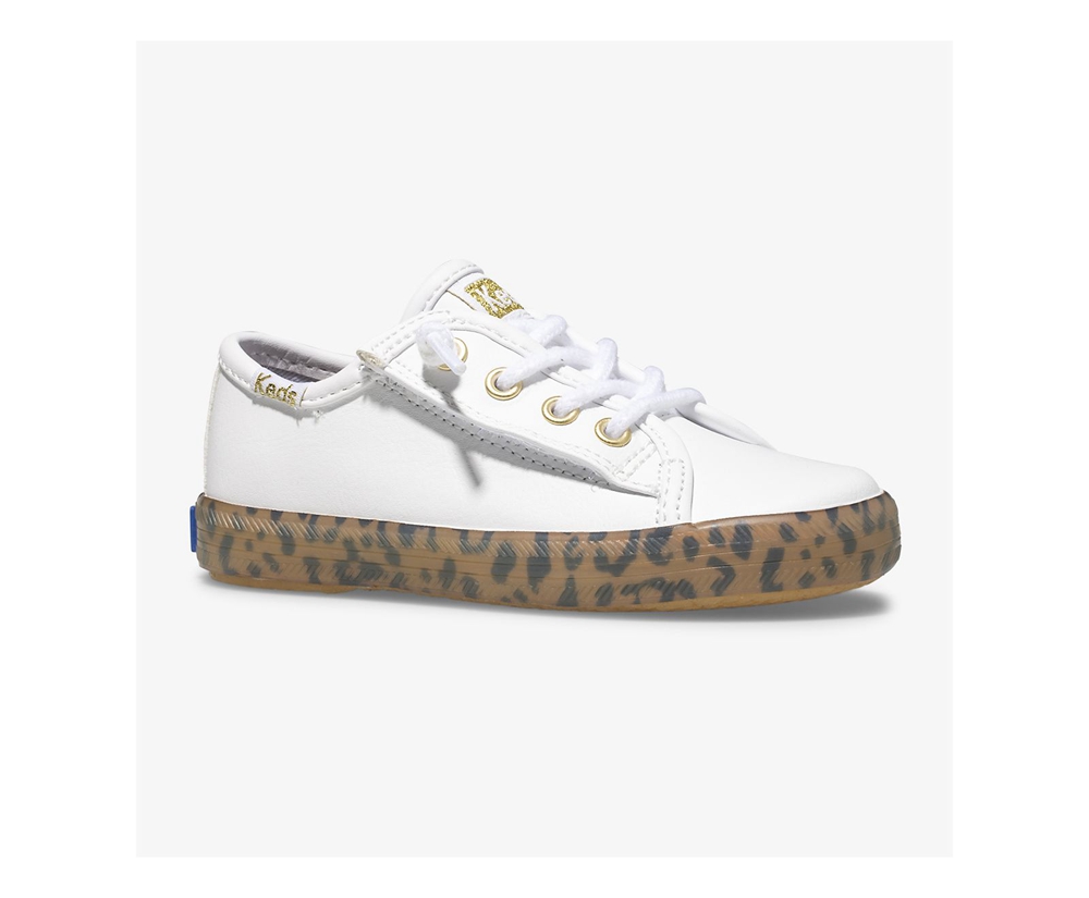 Basket Keds Enfant Blanche - Kickstart Leopard Foxing Jr. - 258-JLVQRZ